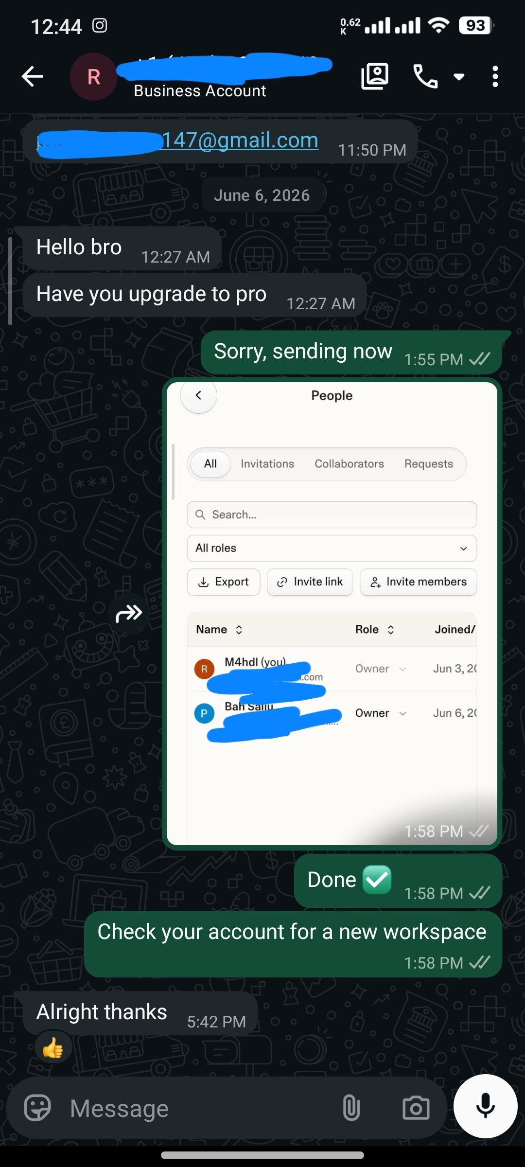 WhatsApp chat proof — Weekly activation from 
