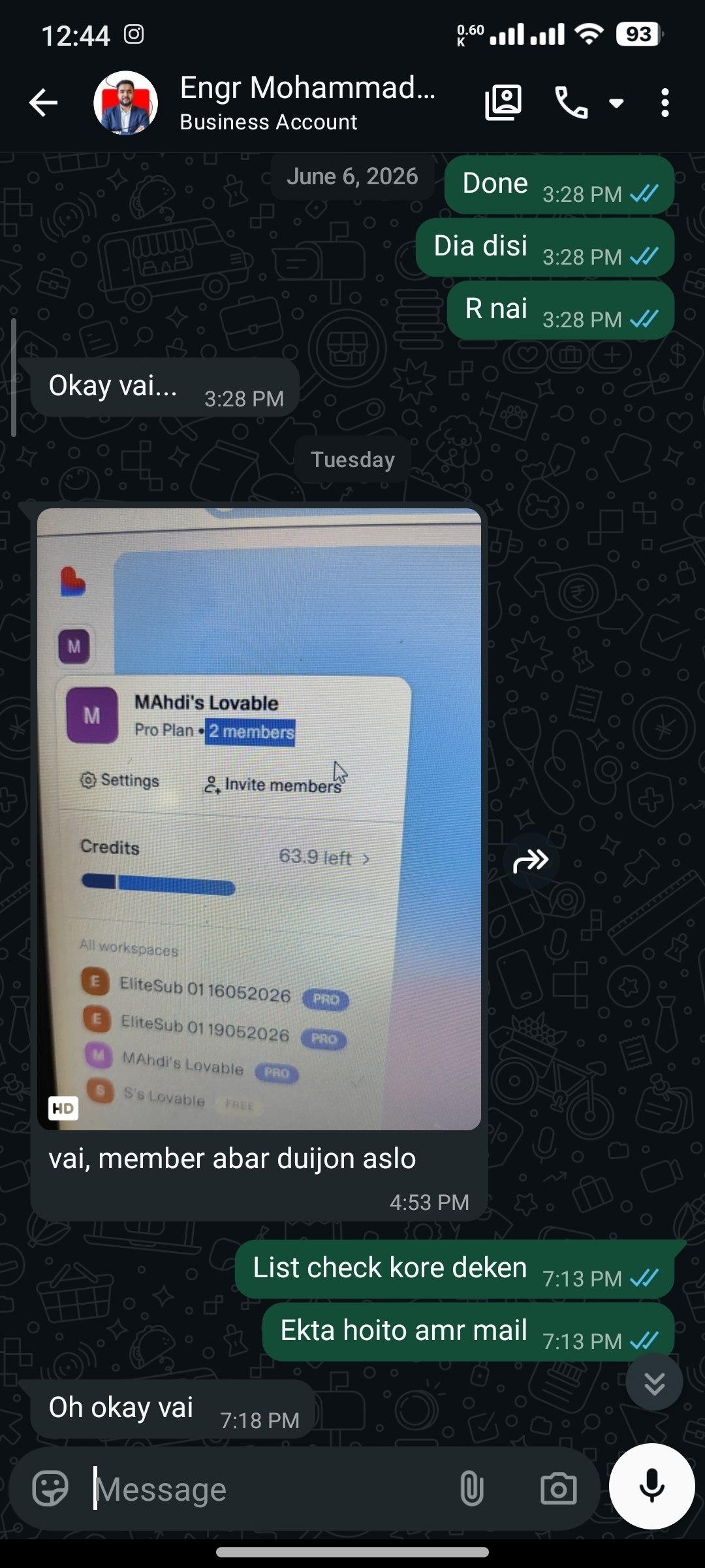 WhatsApp chat proof — Day Pass activation from 